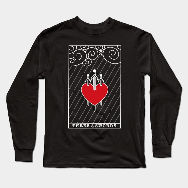 Three of swords tarot card minimalistic design dark version Long Sleeve T-Shirt by SosiCreatesArt